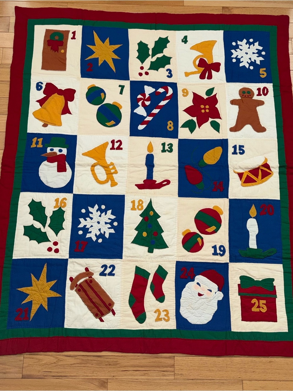 Vintage Handmade Christmas Advent Quilt  Appliqué Wall Hanging  50” x 60”